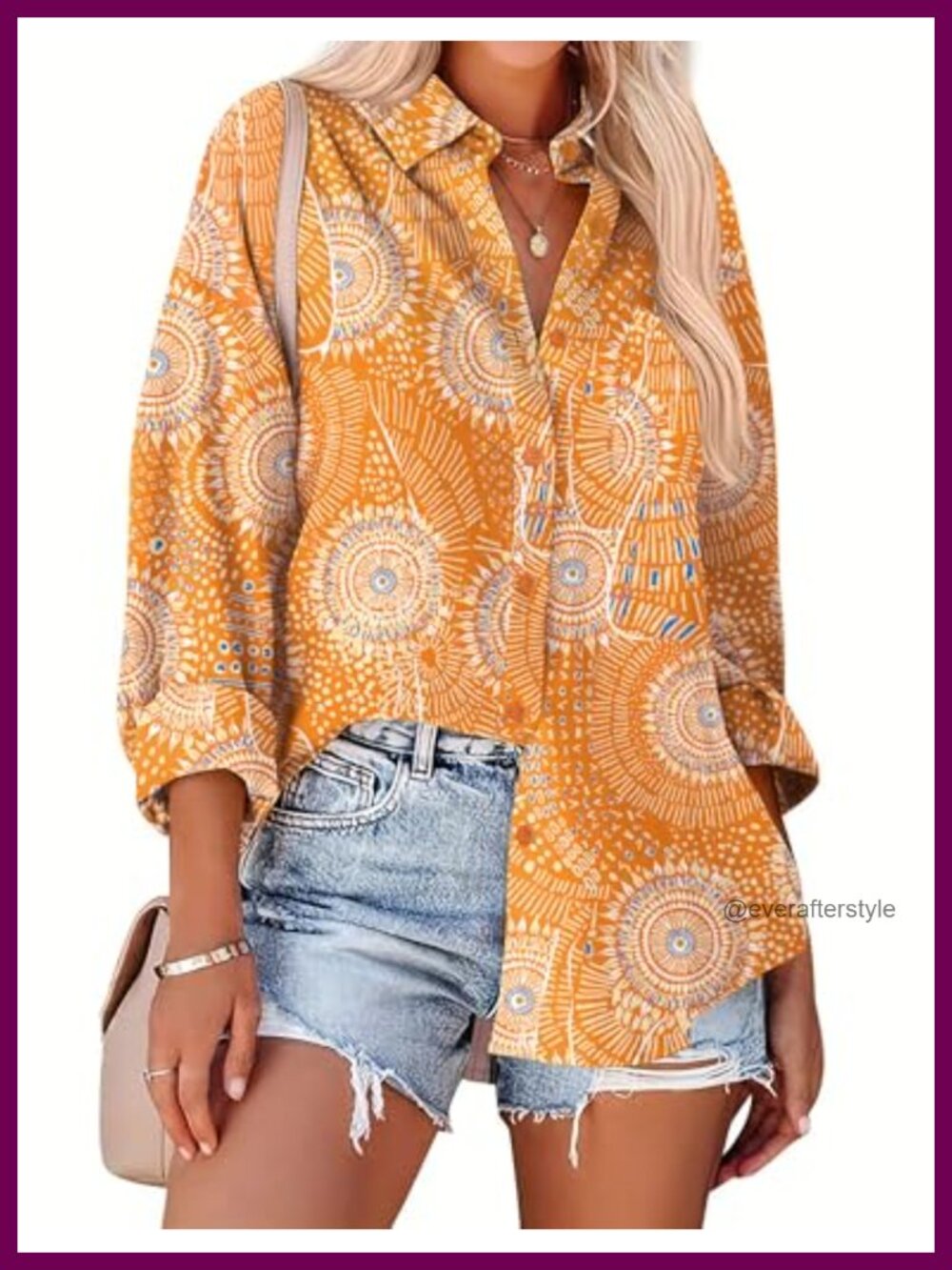 Zeagoo Oversized Button Down Blouse Long Sleeve Pocket Floral Women's Shirt
